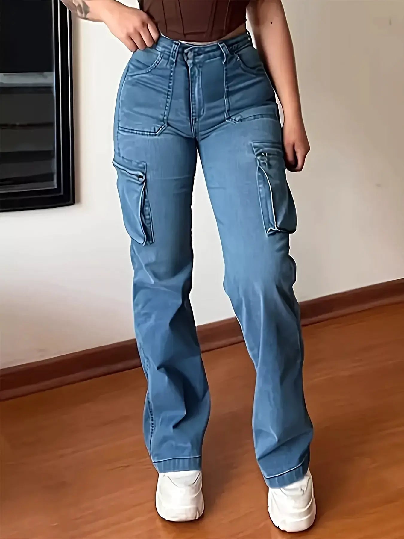 Plus Size High-Waisted Cargo Jeans -