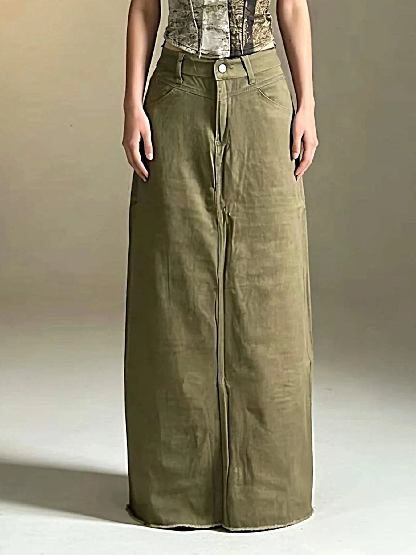 Raw Hem Maxi Denim Skirt -