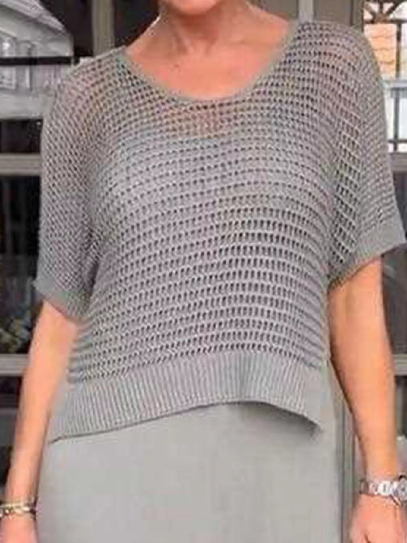 Full Size Openwork Knit Cover Up and Dress Set Plus Size -