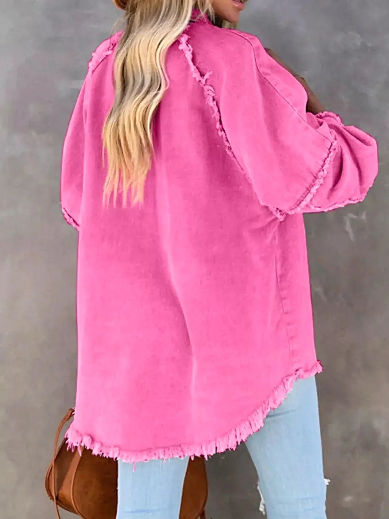 Button Down Raw Hem Denim Jacket -