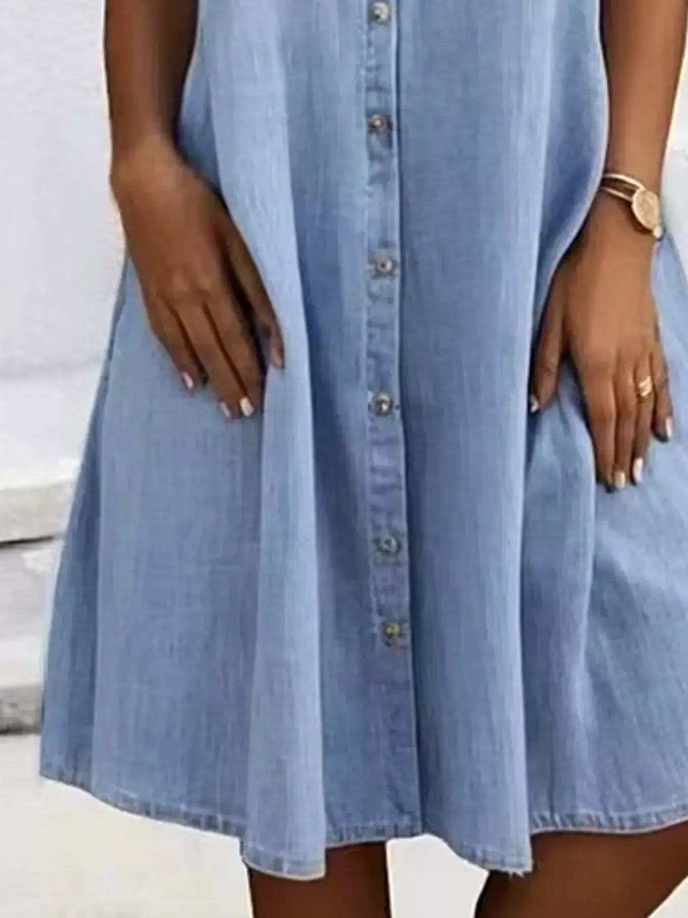Full Size Button-Front Short Sleeve Denim Dress Plus Size -