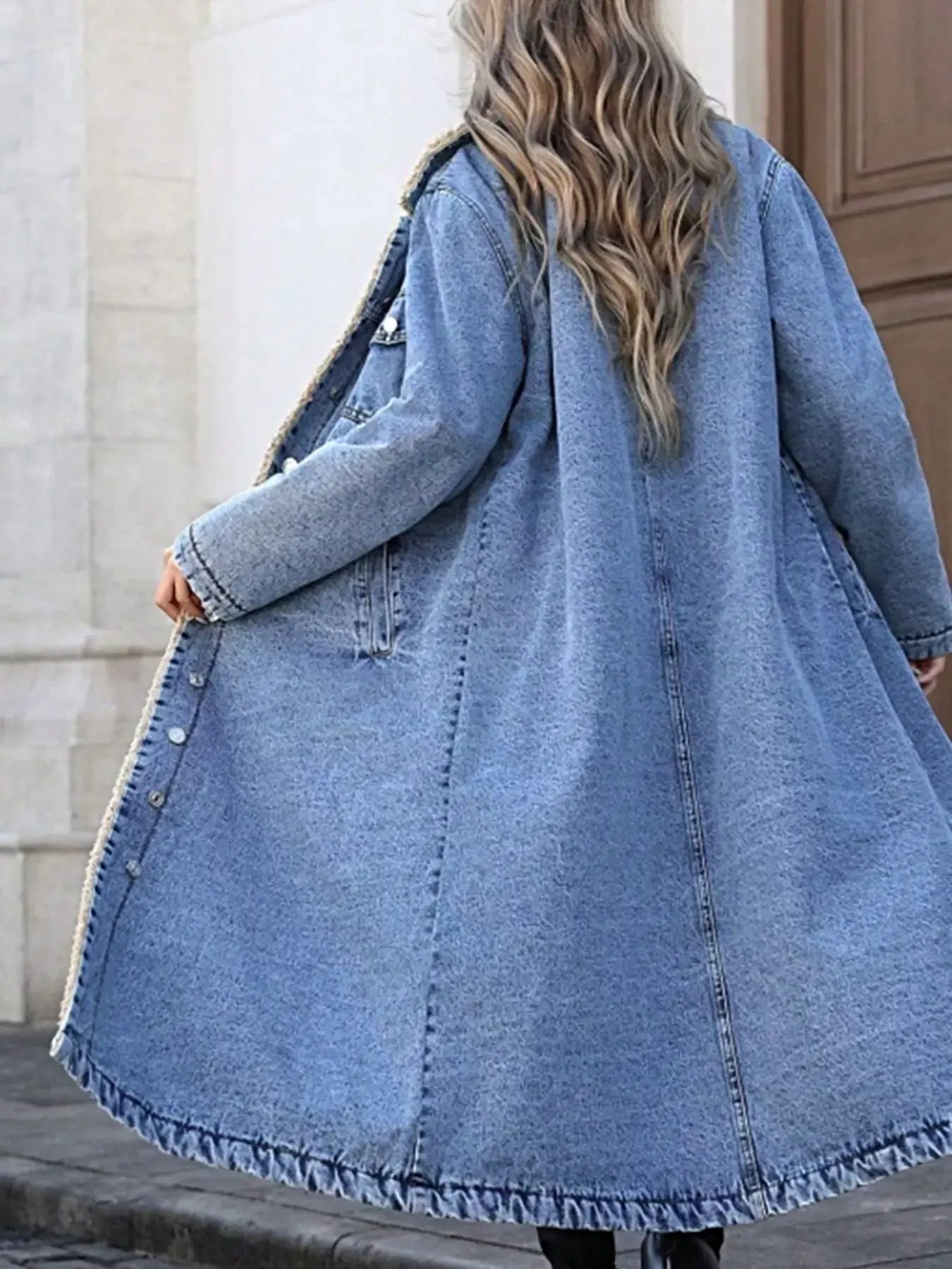 Sherpa Lined Longline Denim Jacket -