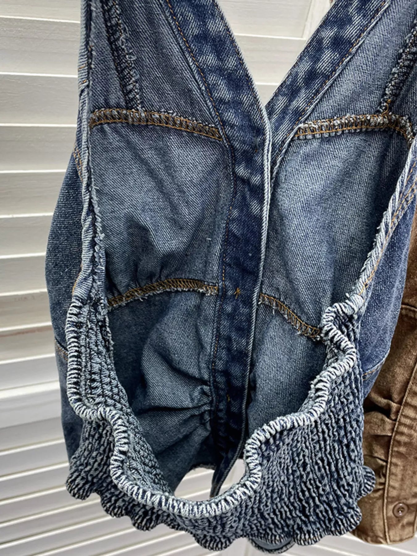 Smocked Denim Halter Collar Top -