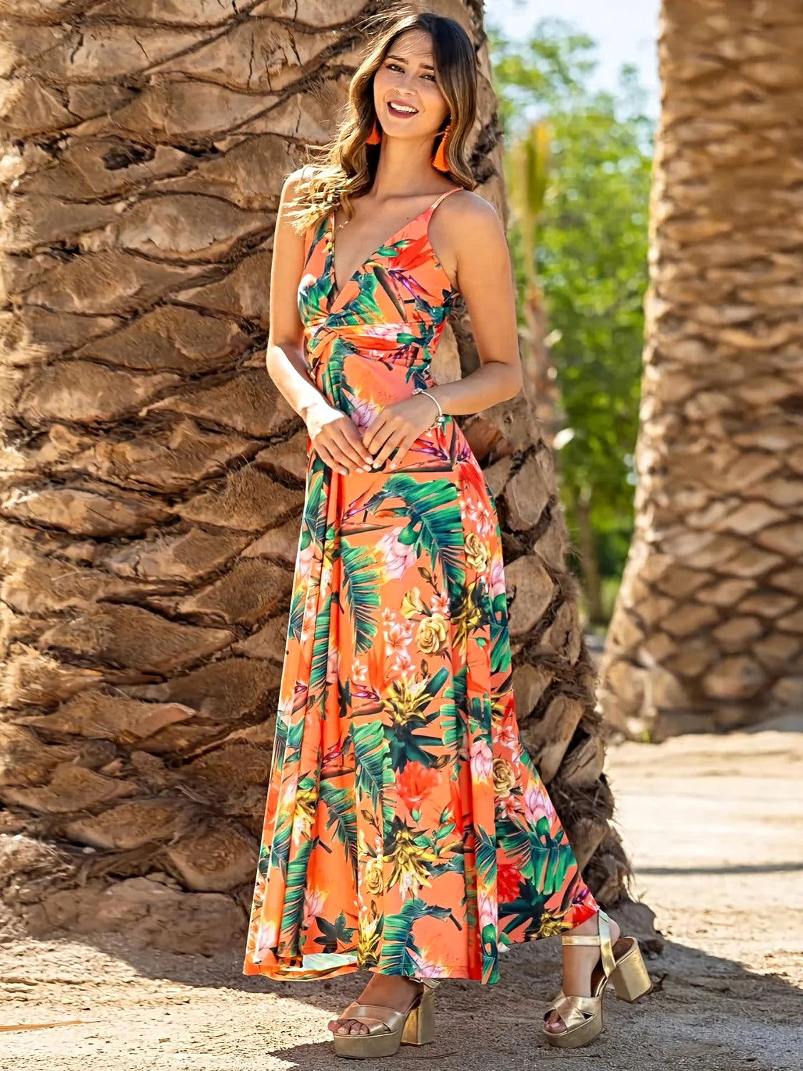 Twisted Printed V-Neck Cami Dress -
