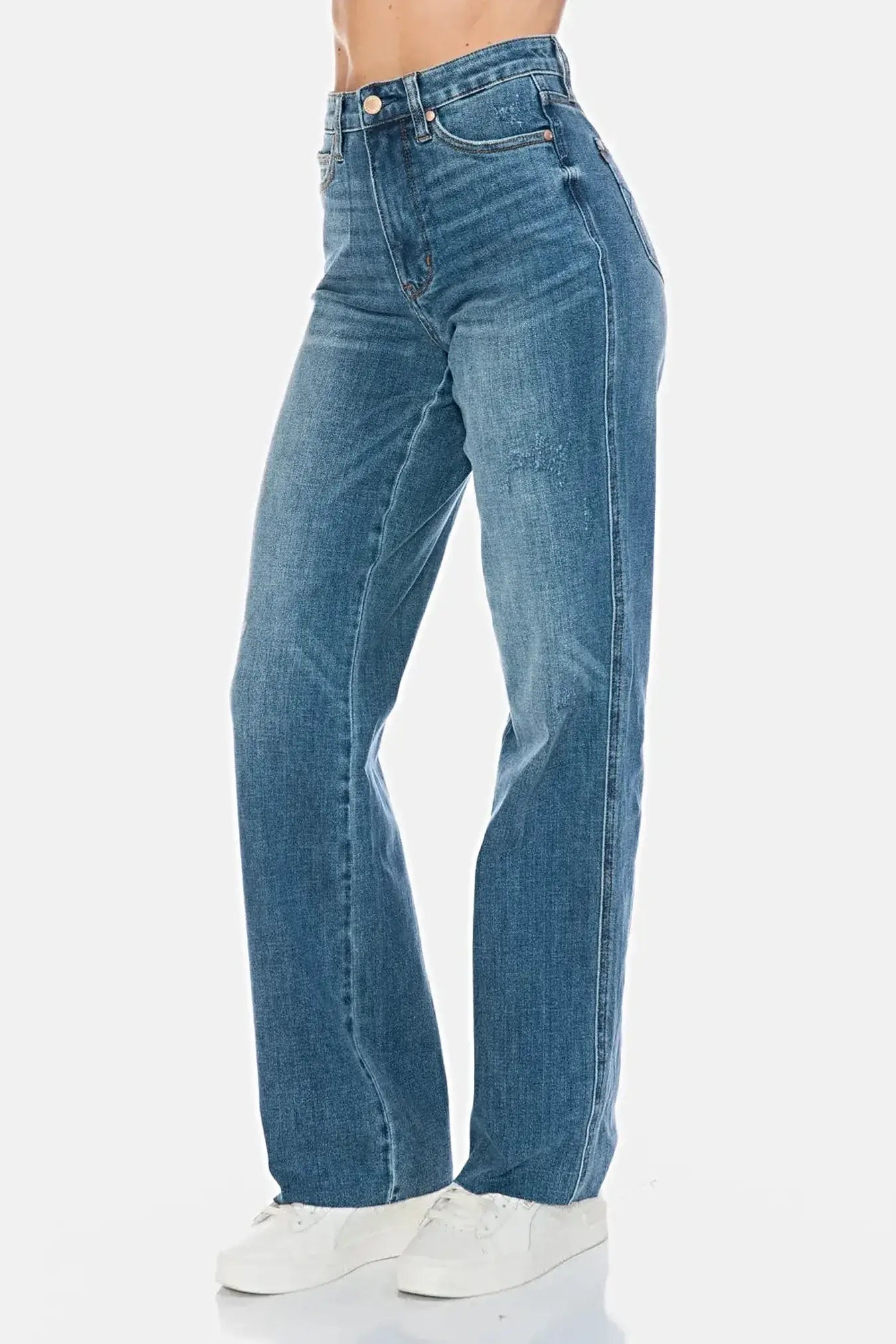 Judy Blue Full Size Tummy Control Cut Raw Hem Straight Jeans -