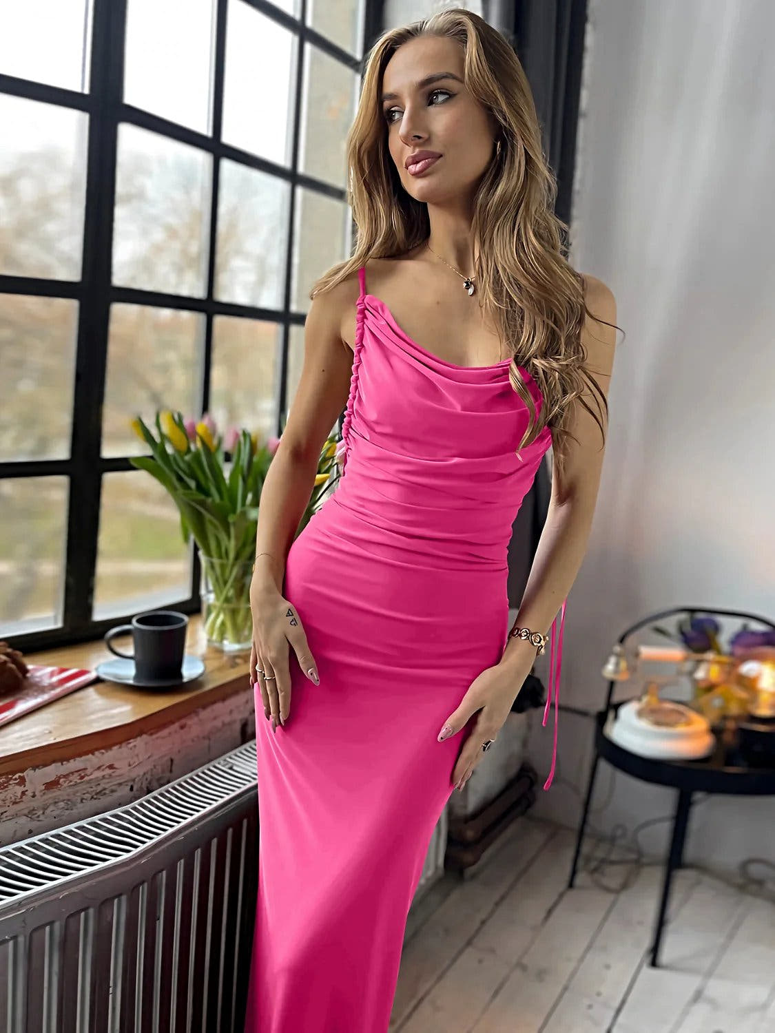 Backless Cowl Neck Sleeveless Cami Dress -