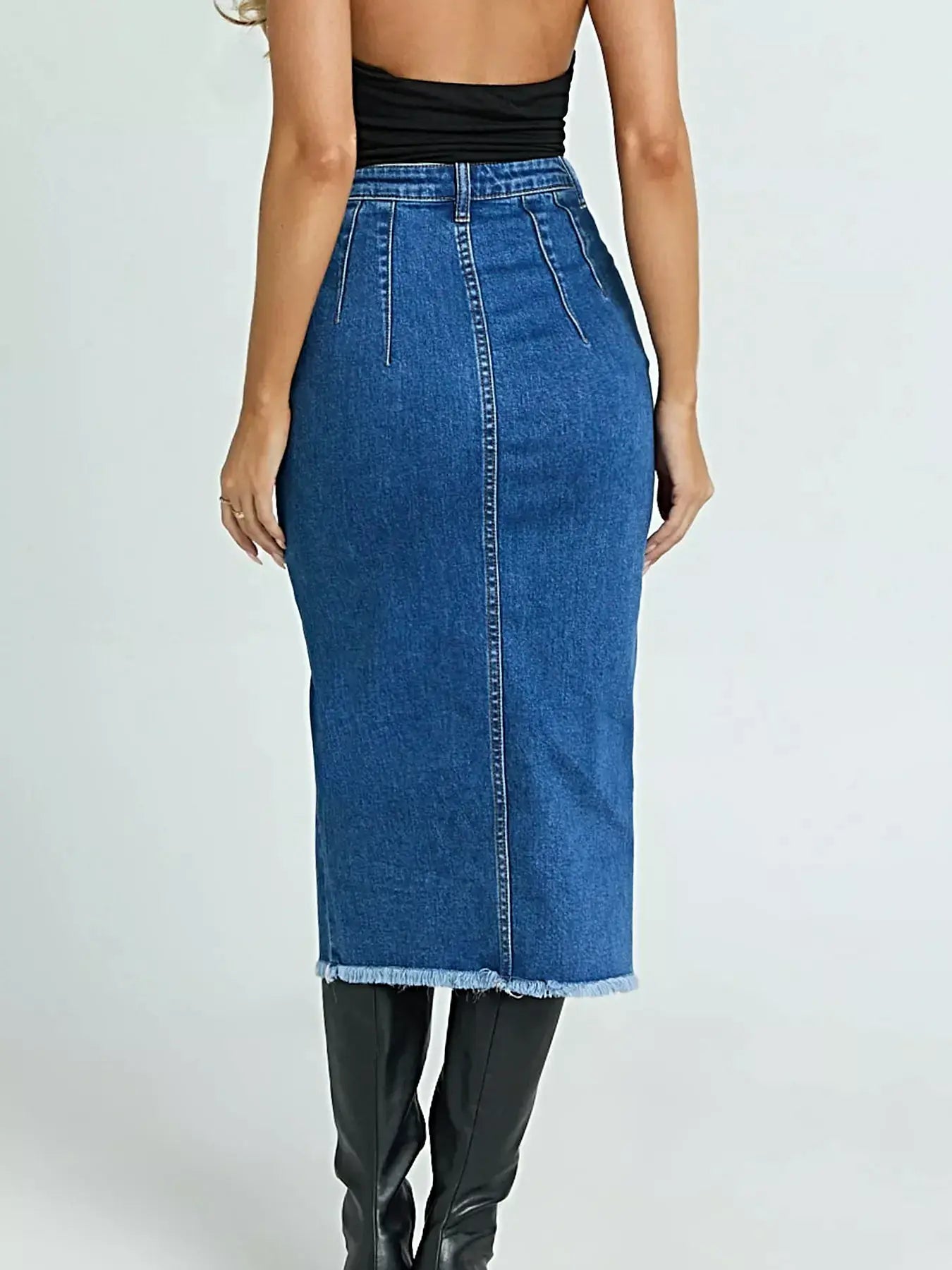 High-Waisted Slit Denim Skirt -