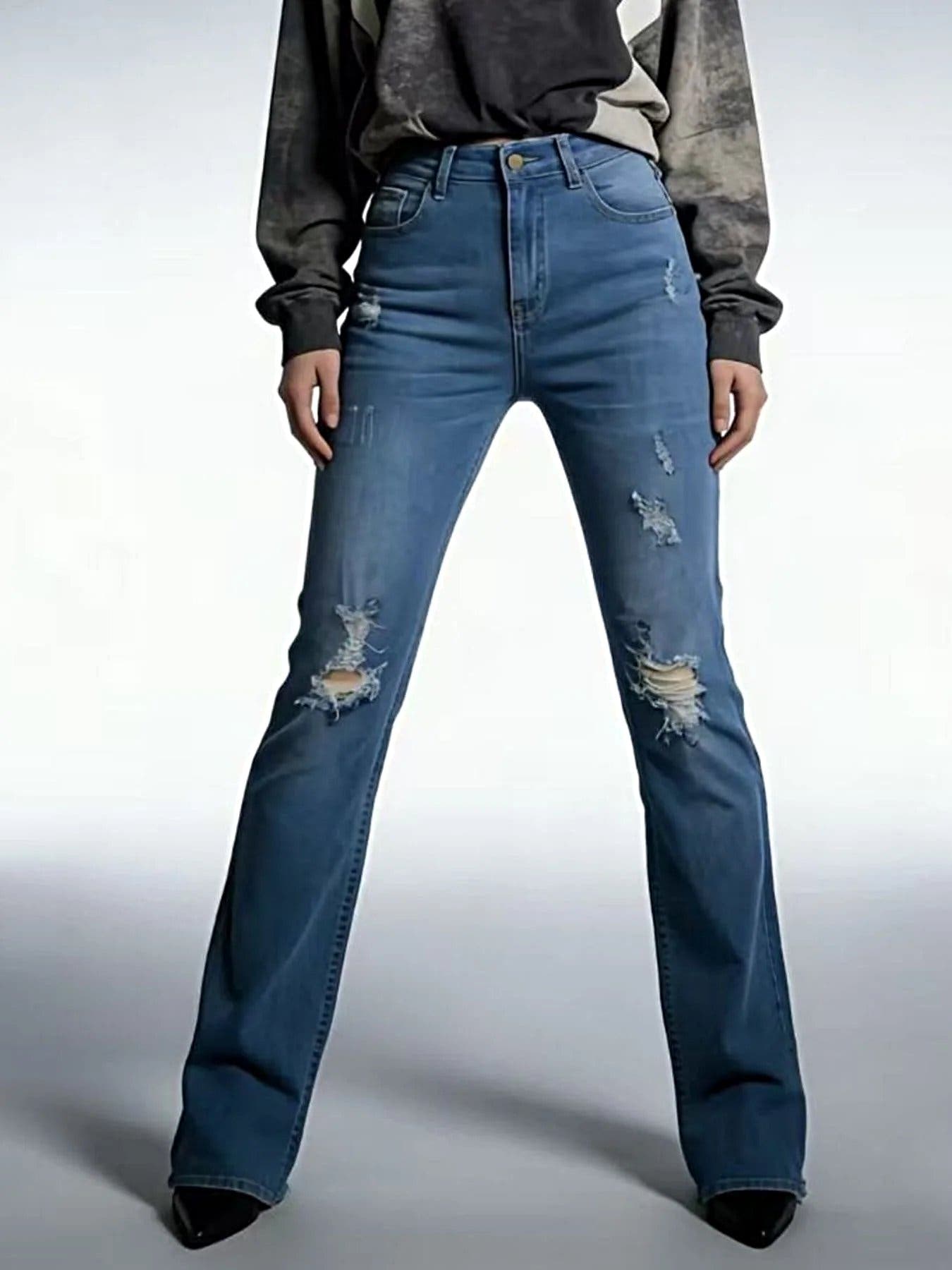High-Waisted Distressed Jeans -