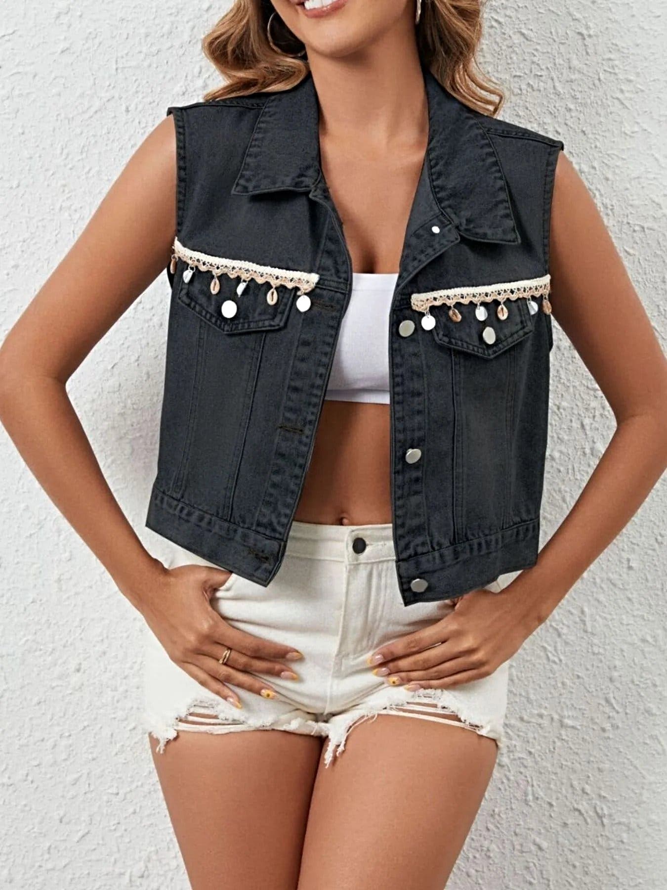 Button Up Denim Vest -