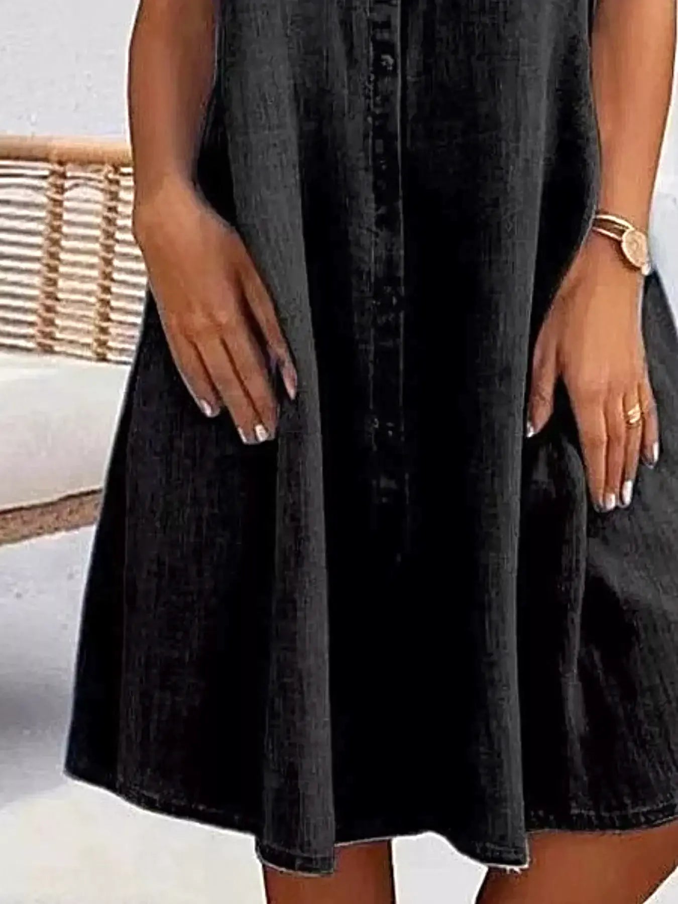 Full Size Button-Front Short Sleeve Denim Dress Plus Size -