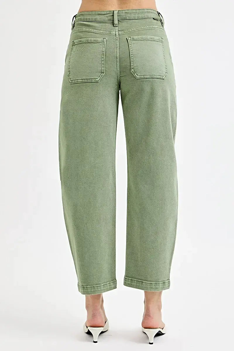 RISEN Full Size Tummy Control High Rise Crop Barrel Jeans Plus Size -