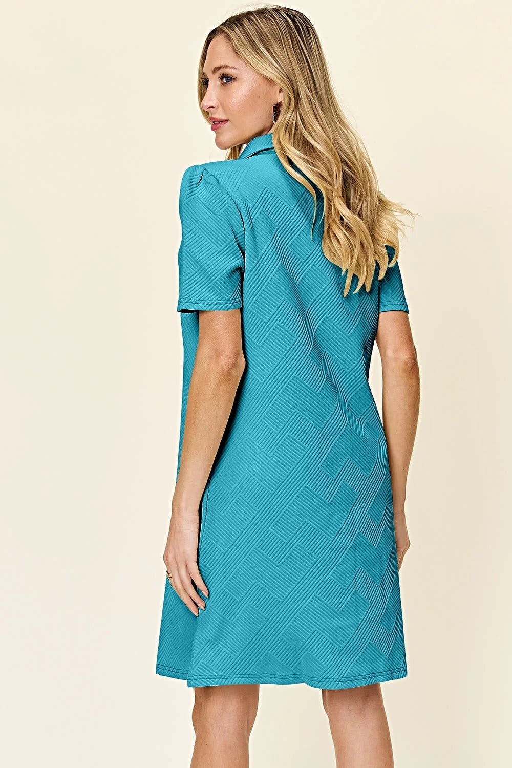 Elegant Double Take Short Sleeve Collar Dress - Textured Opaque Design, Slightly Stretchy, Machine Washable Trendsi