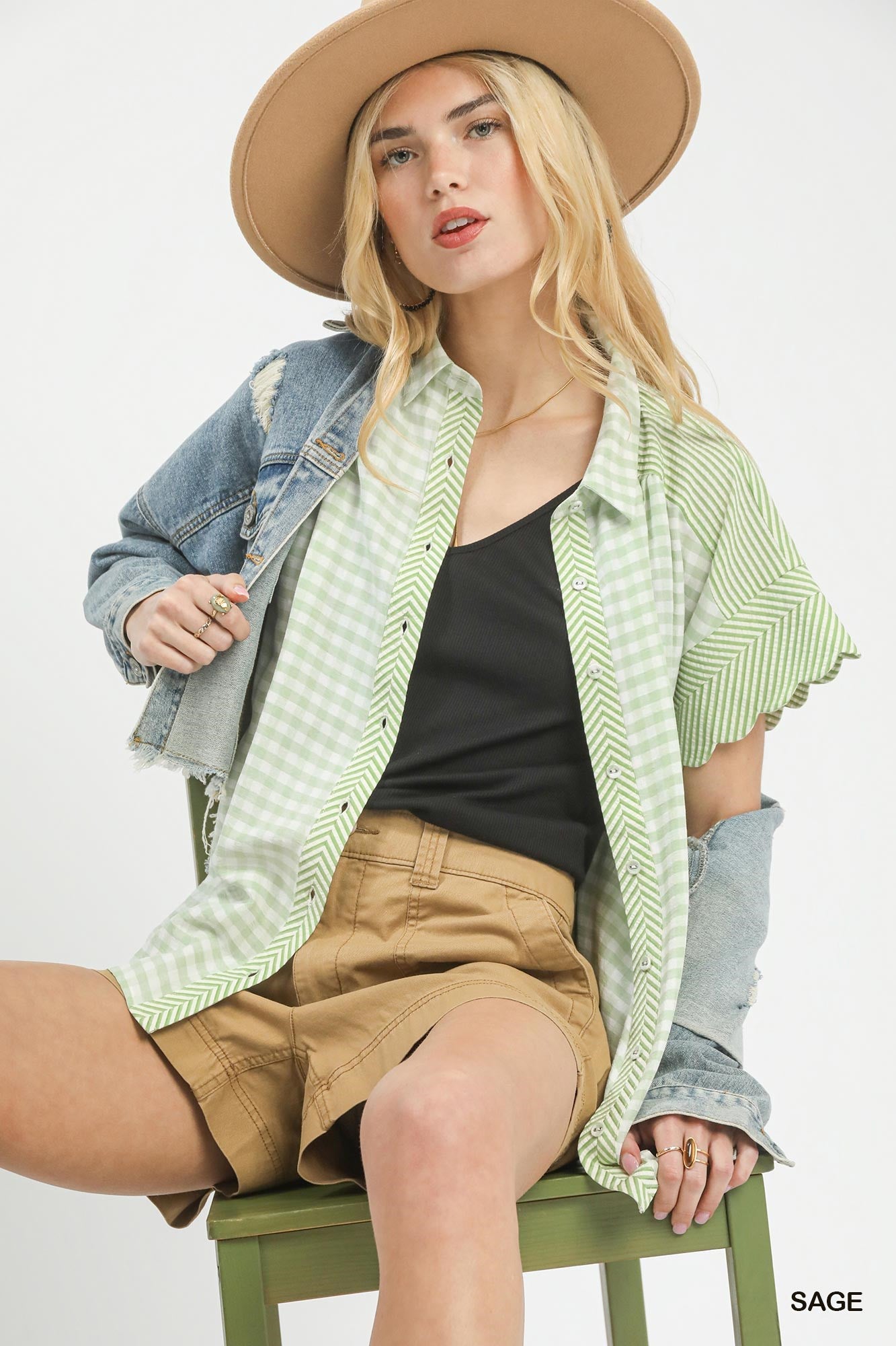 Mixed Gingham Short Sleeve Shirt -
