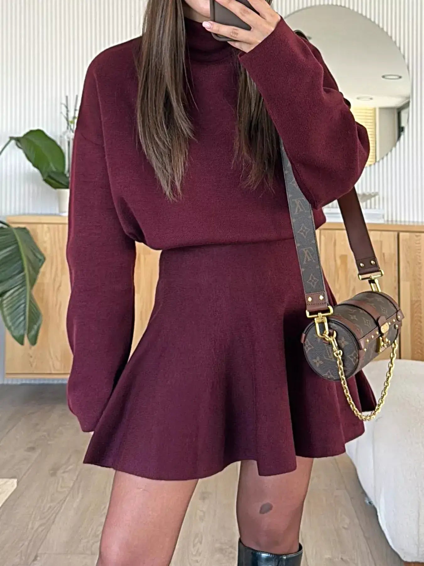 Round Neck Long Sleeve Mini Sweater Dress -