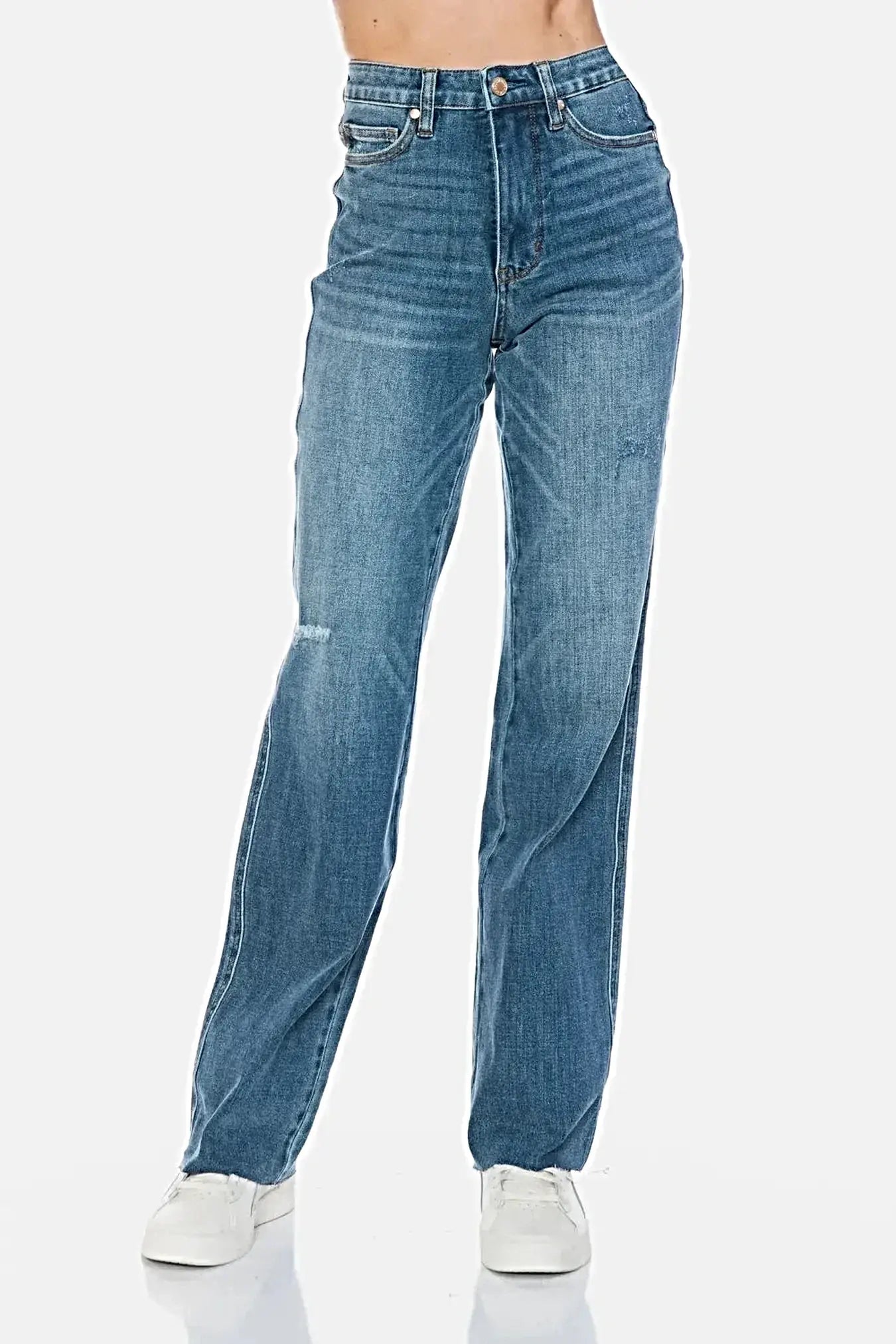 Judy Blue Full Size Tummy Control Cut Raw Hem Straight Jeans -