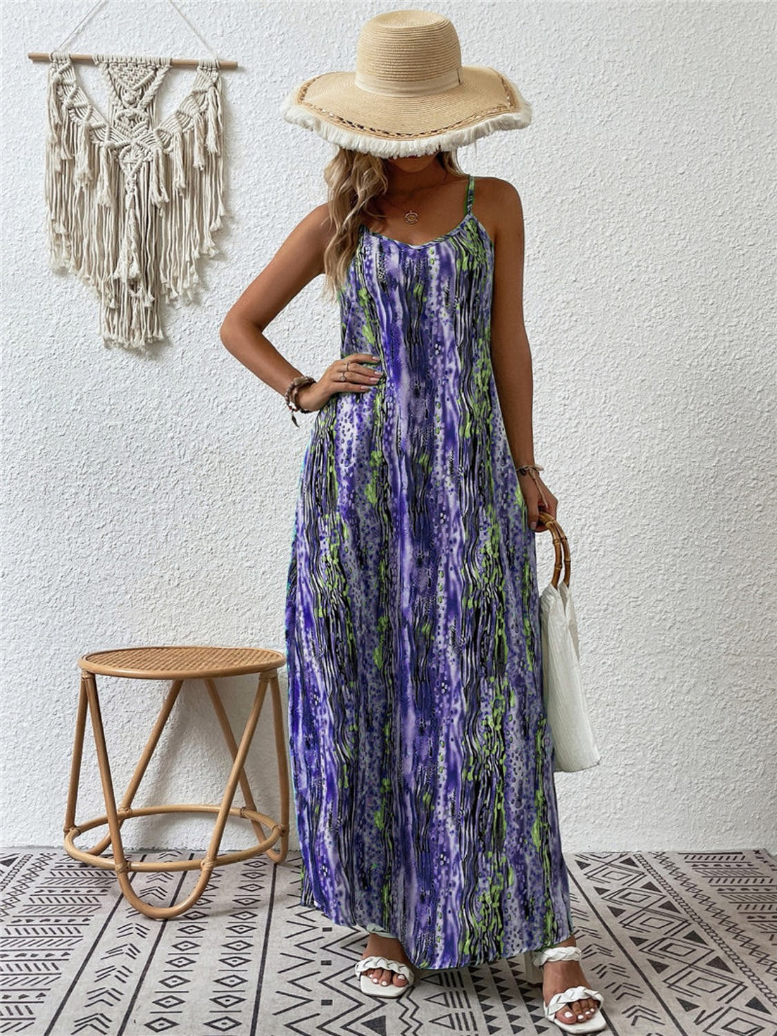 Elegant Printed Maxi Dress with Scoop Neck, Full Size & Opaque Fabric - Trendsi Trendsi