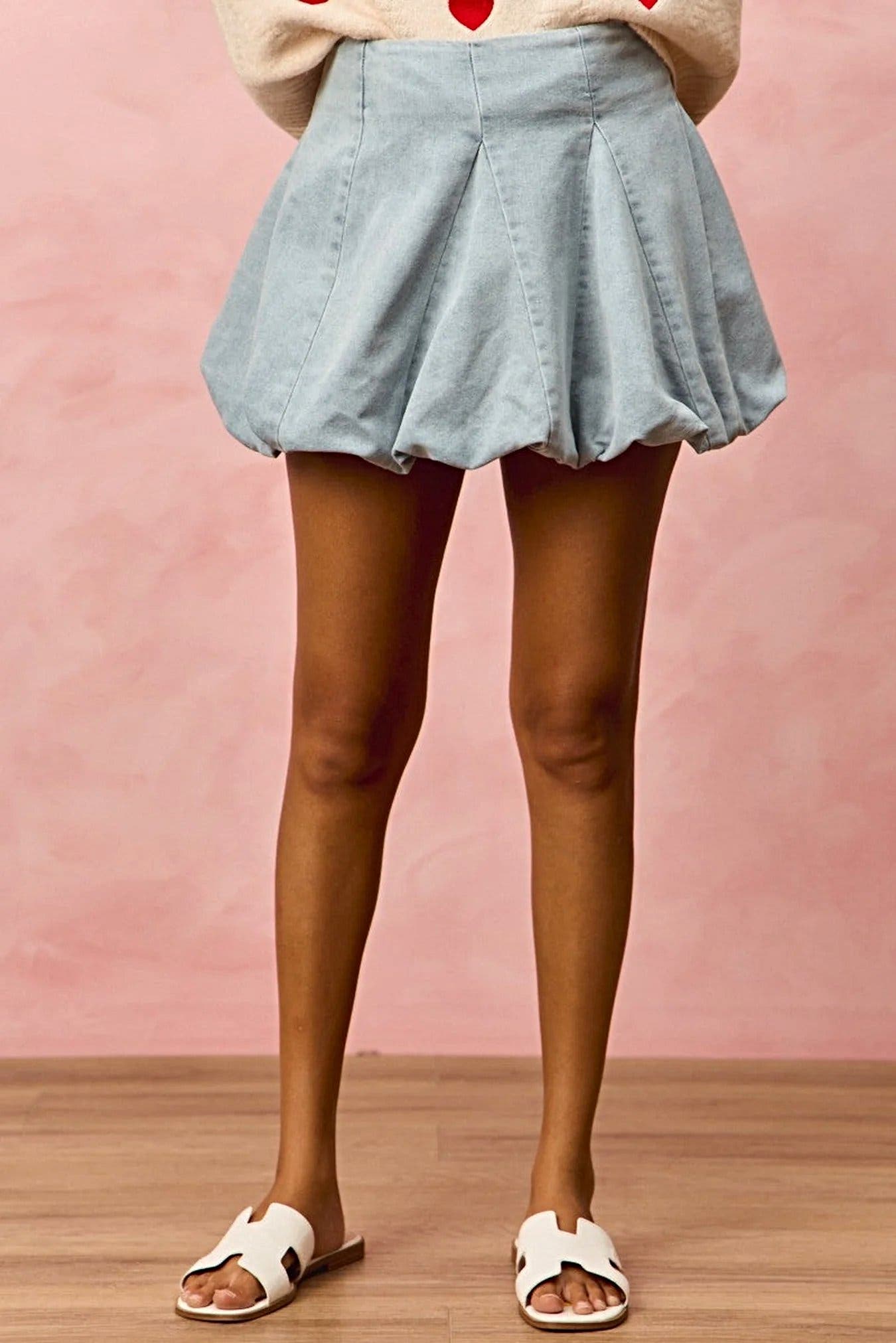 SO ME Denim Bubble Mini Skirt -