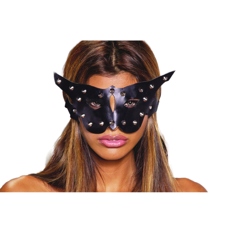 Elegant Moments IS-L9155 Leather Cat style mask with metal studs, Reg.$25