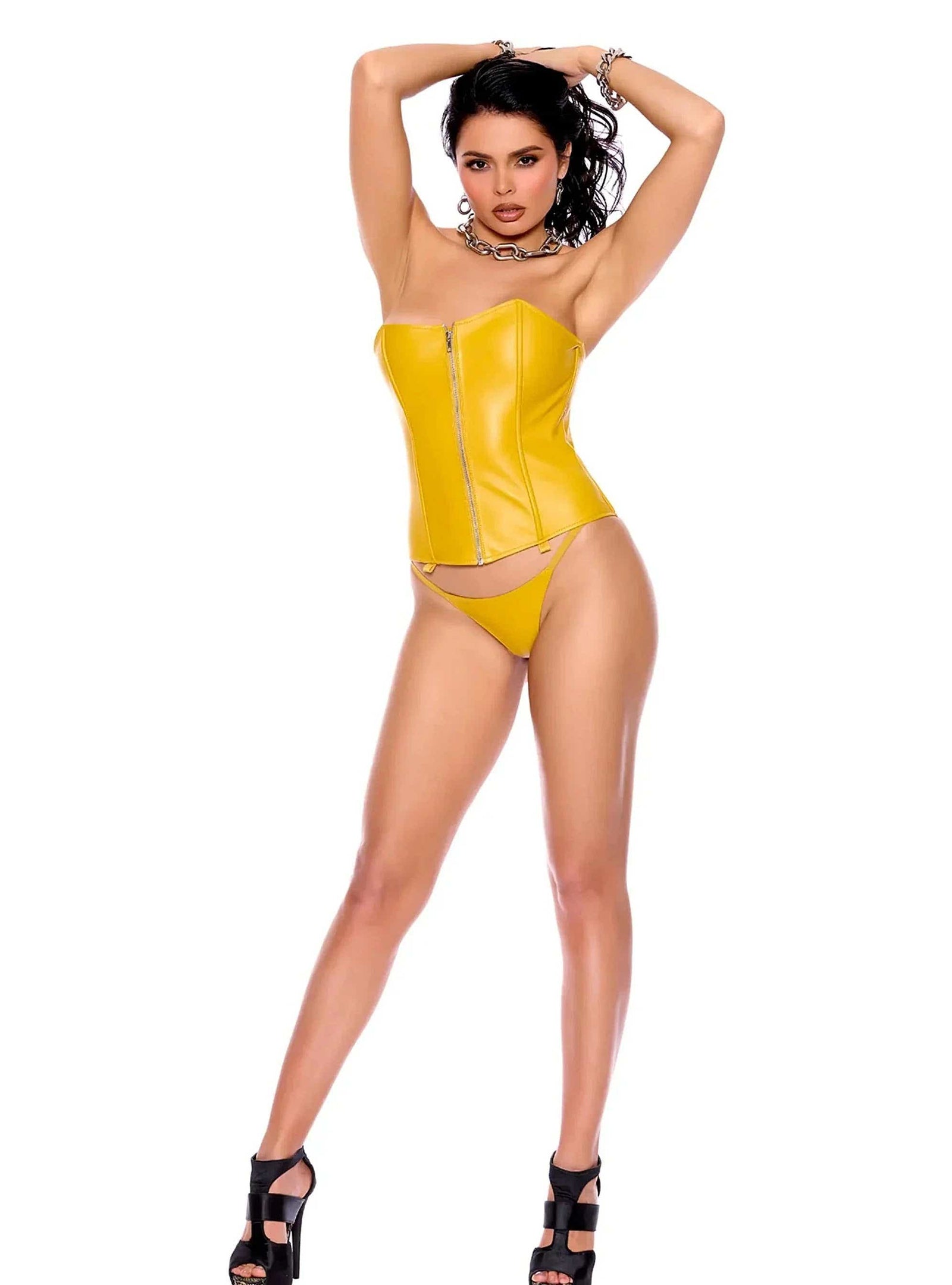 Elegant Moments L9860-L9860X Leather G-String in Pink, Yellow, Blue, & Orange - Available in Sizes S and Queen Elegant Moments