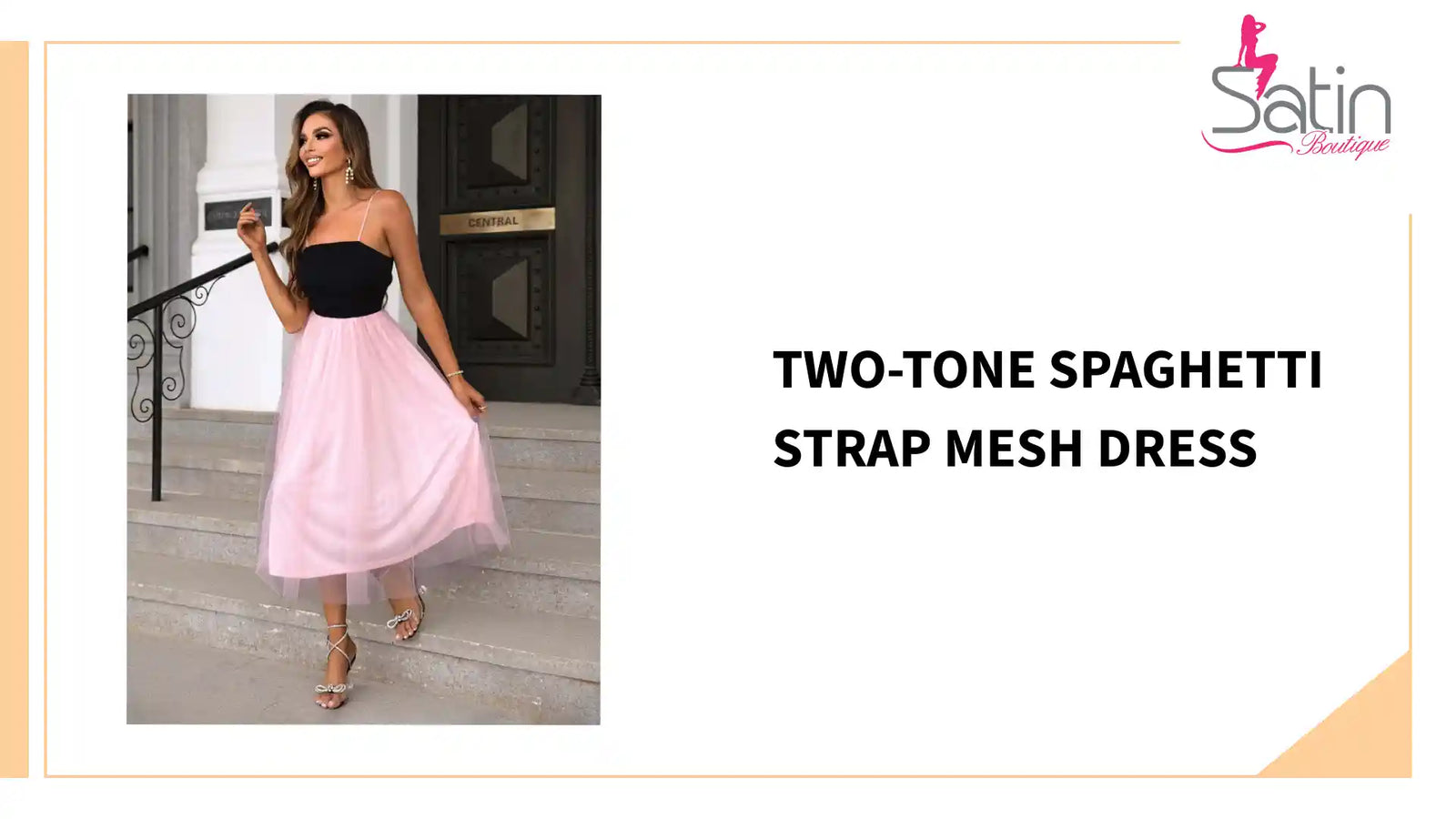 Two-Tone Spaghetti Strap Mesh Dress by@Outfy