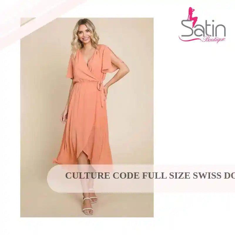 Culture Code Full Size Swiss Dot Tied Slit Short Sleeve Dress by@Outfy