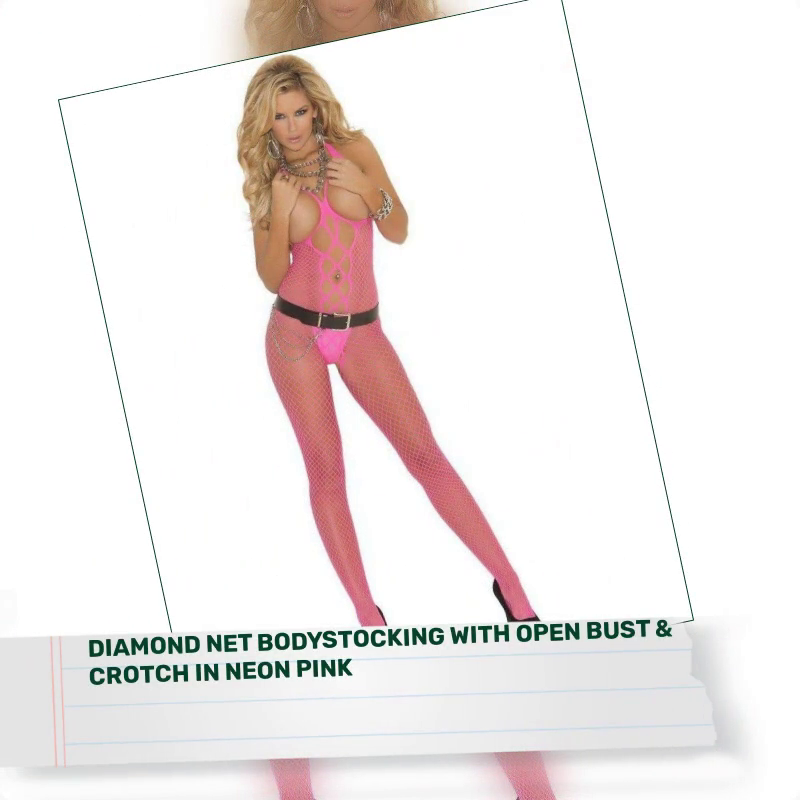 Diamond net Bodystocking with open bust & crotch in Neon Pink by@Outfy