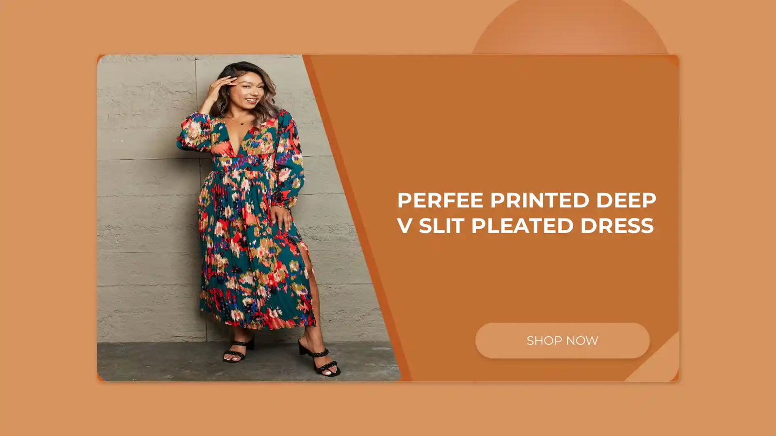 Perfee Printed Deep V Slit Pleated Dress by@Outfy