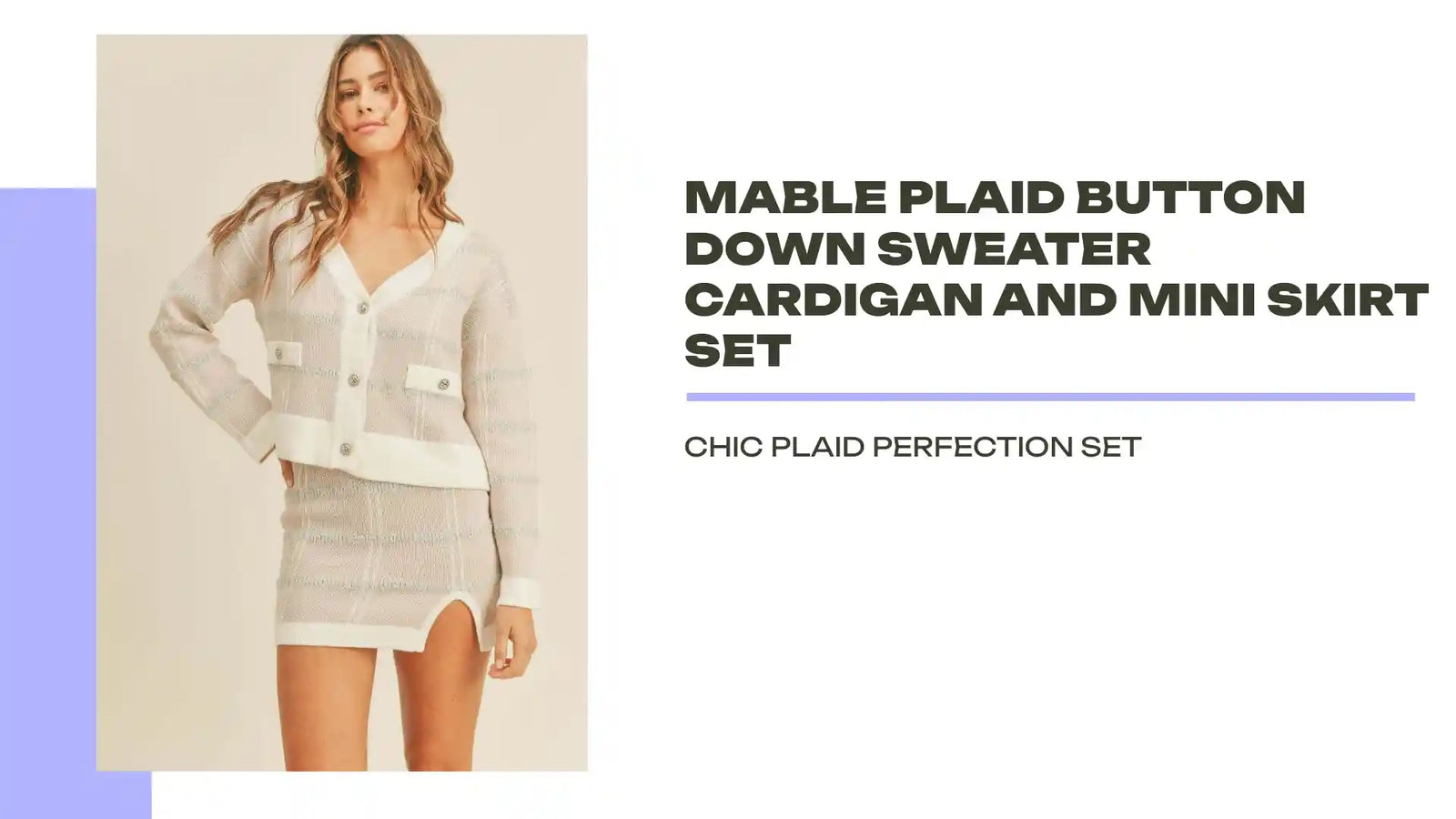 MABLE Plaid Button Down Sweater Cardigan and Mini Skirt Set by@Outfy