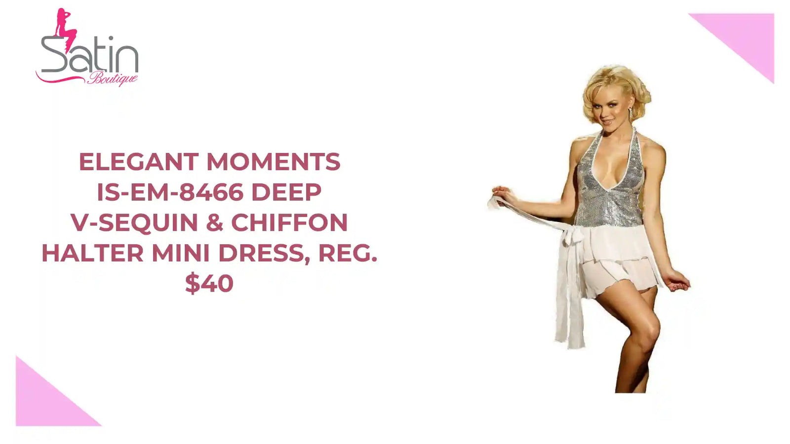 Elegant Moments IS-EM-8466 Deep V-sequin & chiffon halter mini dress, Reg. $40 by@Outfy