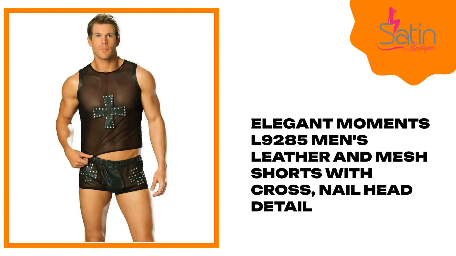 Elegant Moments L9285 Men's Leather and mesh shorts with cross, nail head detail by@Outfy