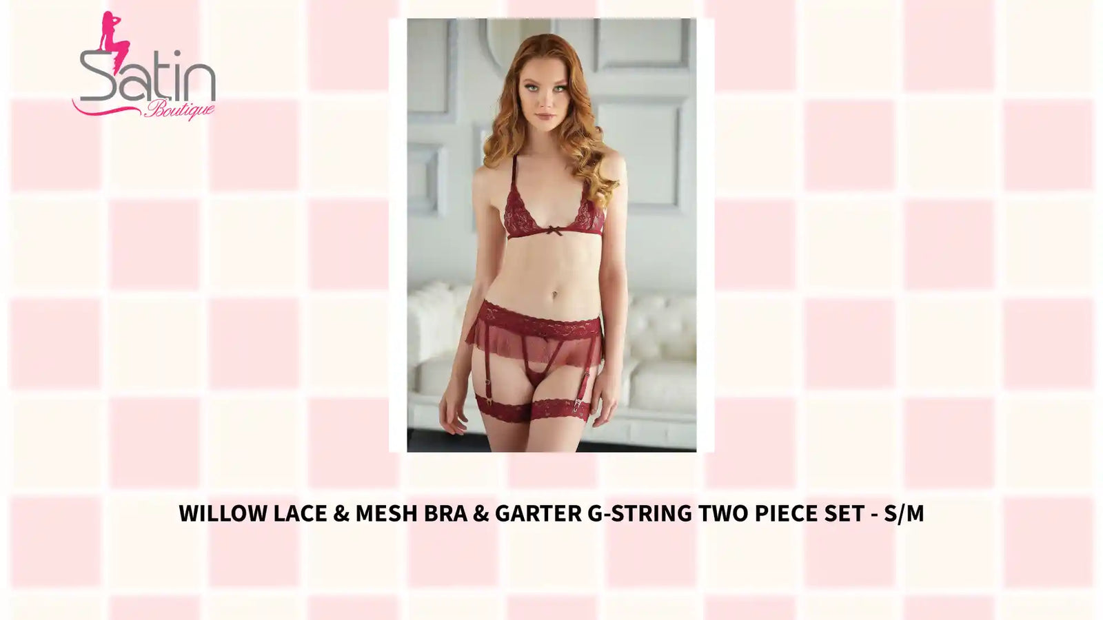 Willow Lace & Mesh Bra & Garter G-string Two Piece Set - S/M by@Outfy