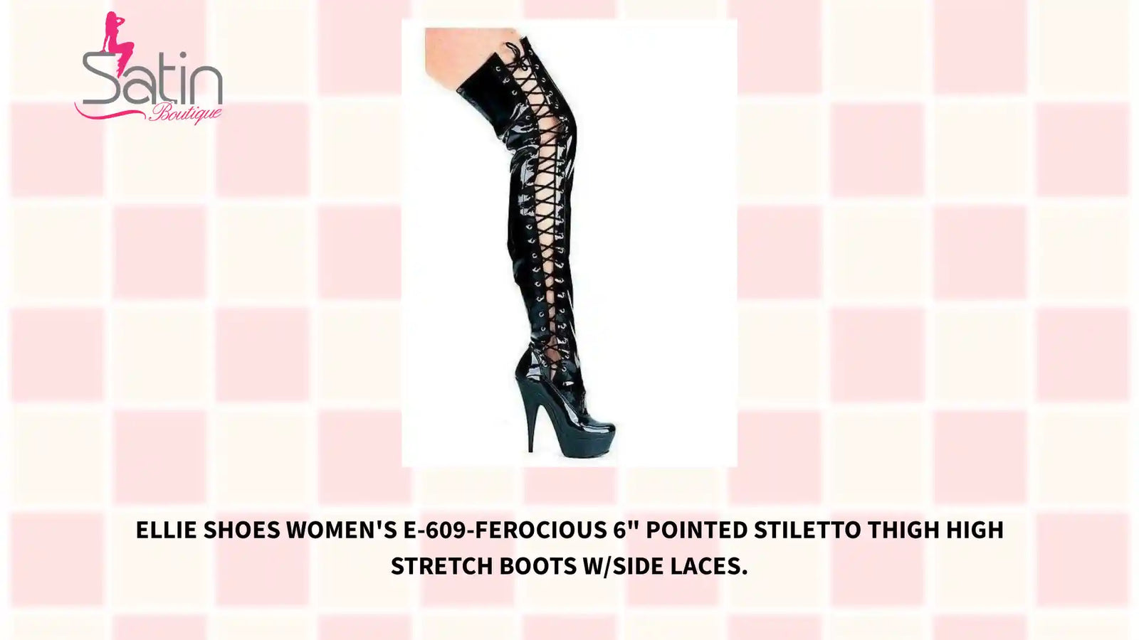 Ellie Shoes Women's E-609-Ferocious 6" Pointed Stiletto Thigh High Stretch Boots W/Side Laces. by@Outfy