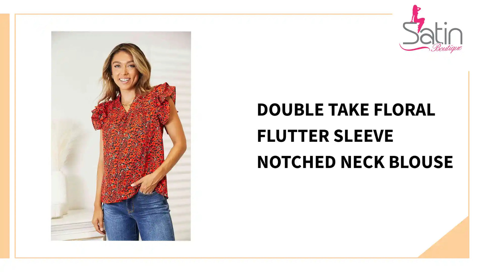 Double Take Floral Flutter Sleeve Notched Neck Blouse by@Outfy