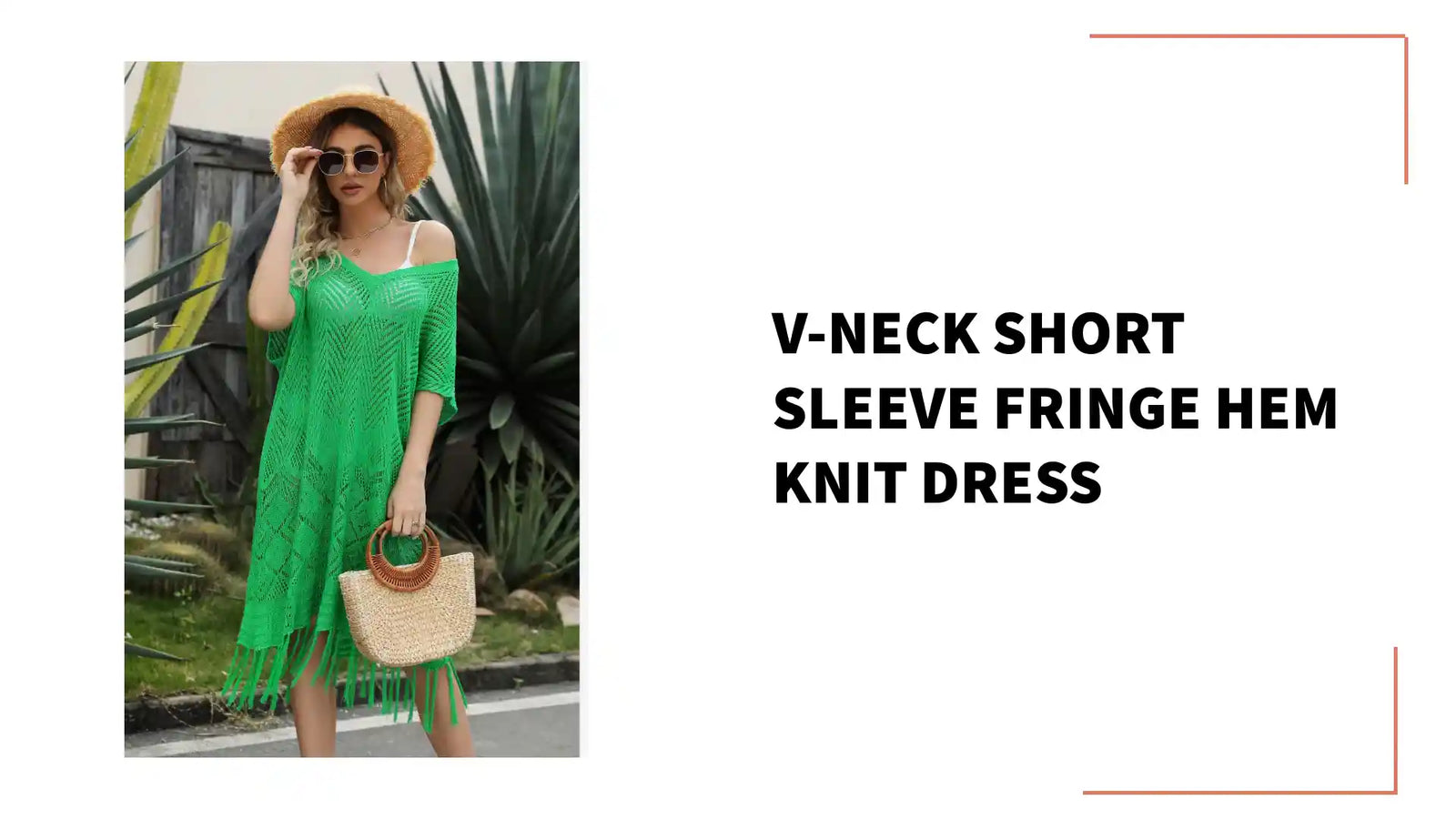 V-Neck Short Sleeve Fringe Hem Knit Dress by@Outfy