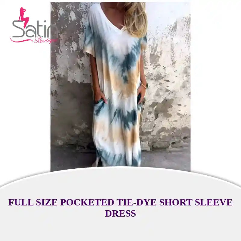 Full Size Pocketed Tie-Dye Short Sleeve Dress by@Outfy