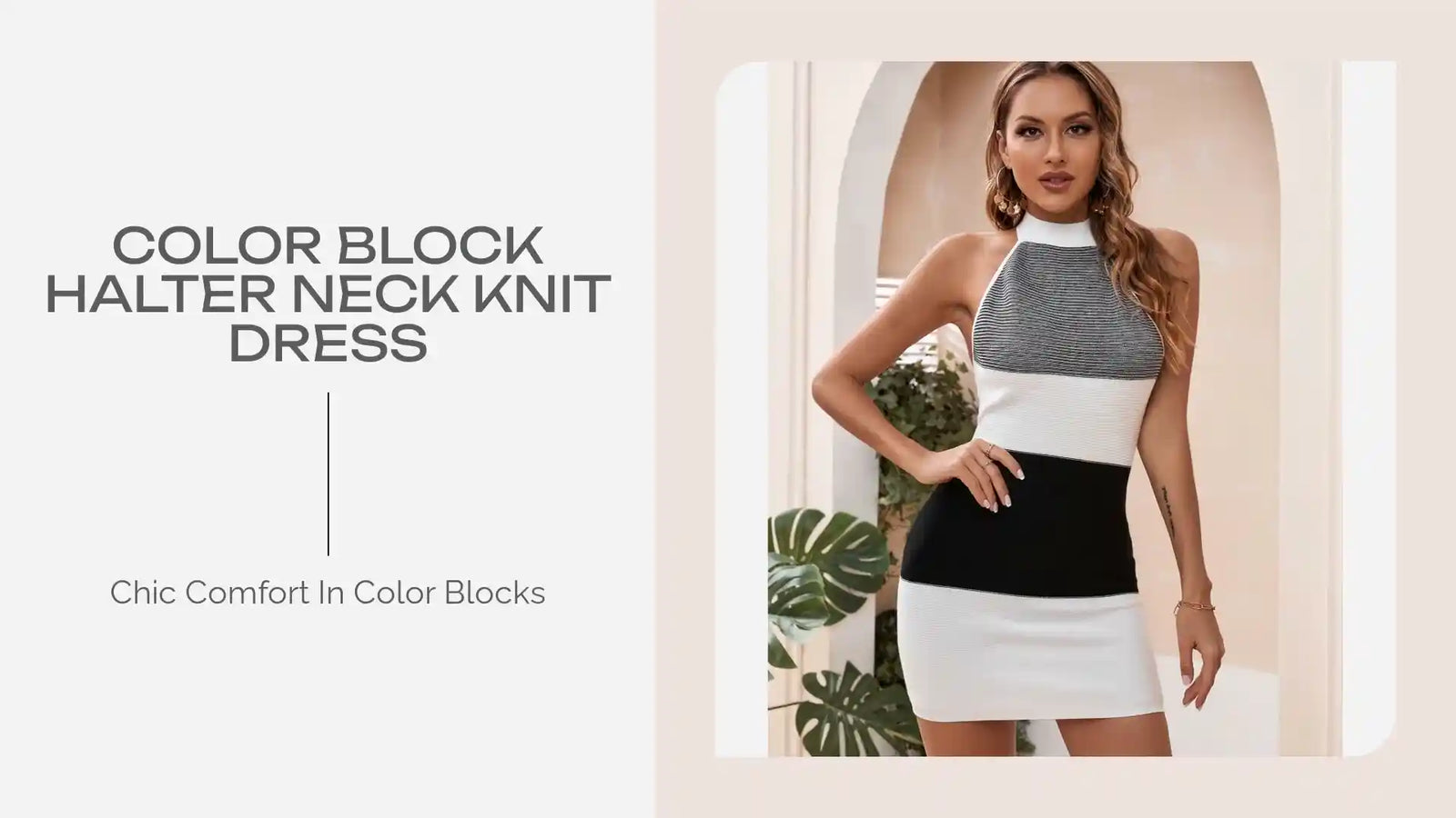Color Block Halter Neck Knit Dress by@Outfy