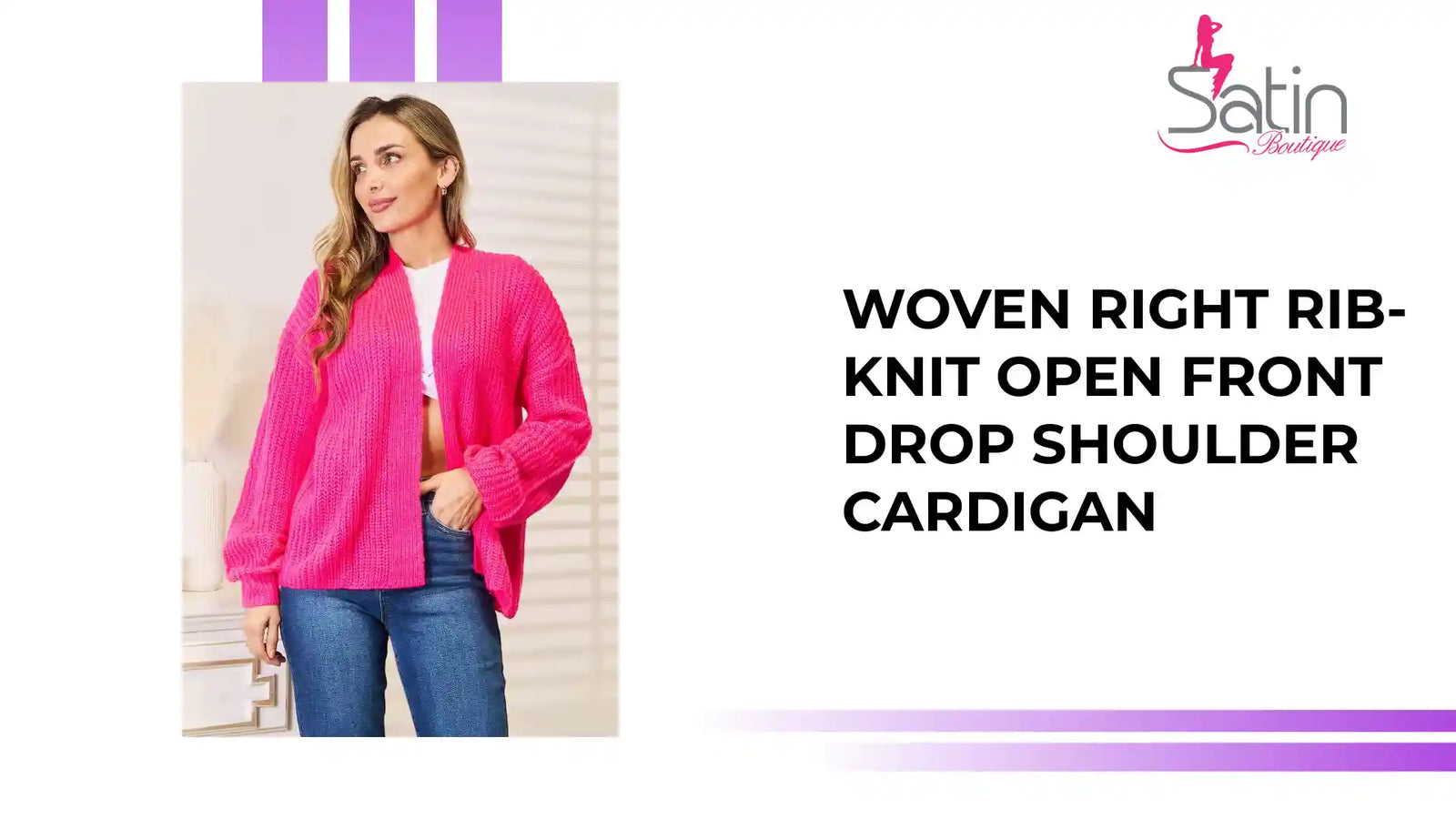 Woven Right Rib-Knit Open Front Drop Shoulder Cardigan by@Outfy