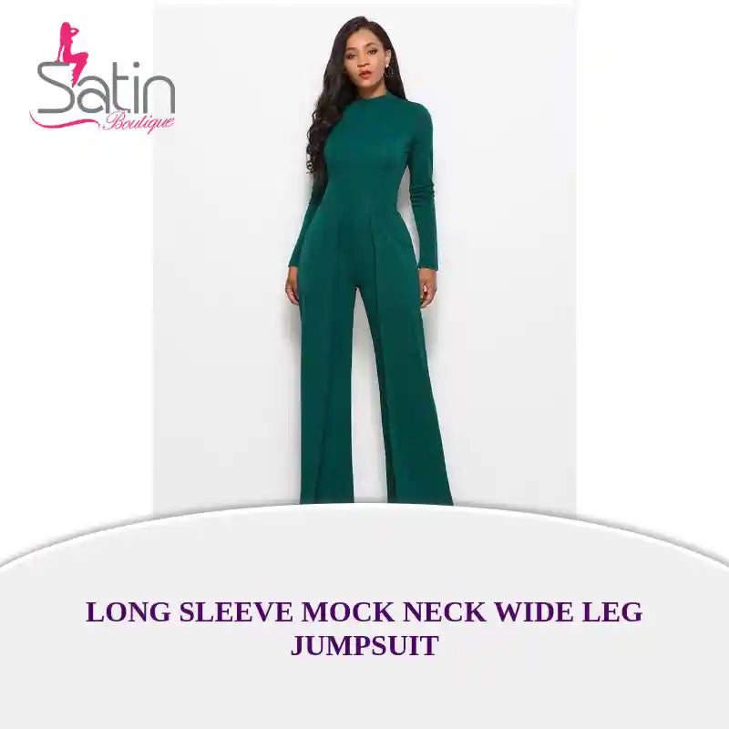 Long Sleeve Mock Neck Wide Leg Jumpsuit by@Outfy