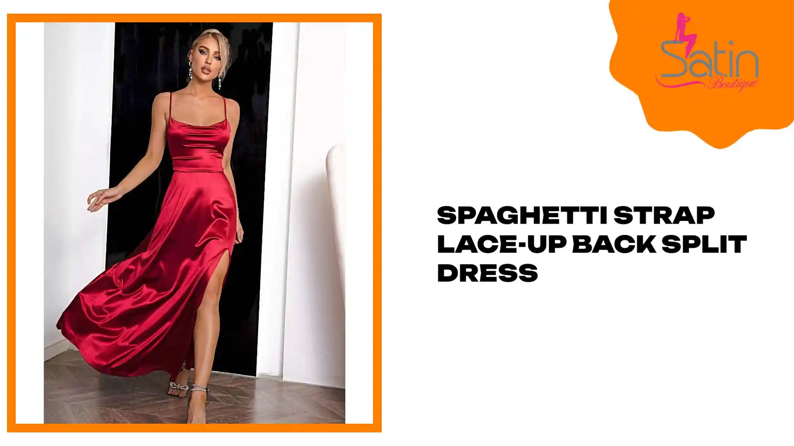 Spaghetti Strap Lace-Up Back Split Dress by@Outfy