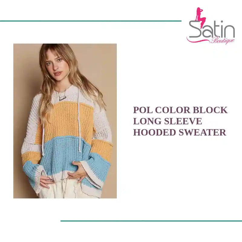 POL Color Block Long Sleeve Hooded Sweater by@Outfy