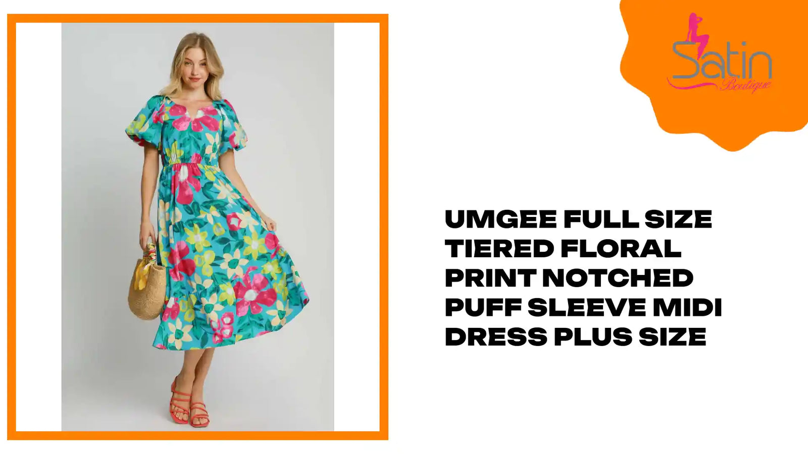Umgee Full Size Tiered Floral Print Notched Puff Sleeve Midi Dress Plus Size by@Outfy