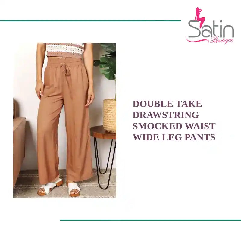 Double Take Drawstring Smocked Waist Wide Leg Pants by@Outfy