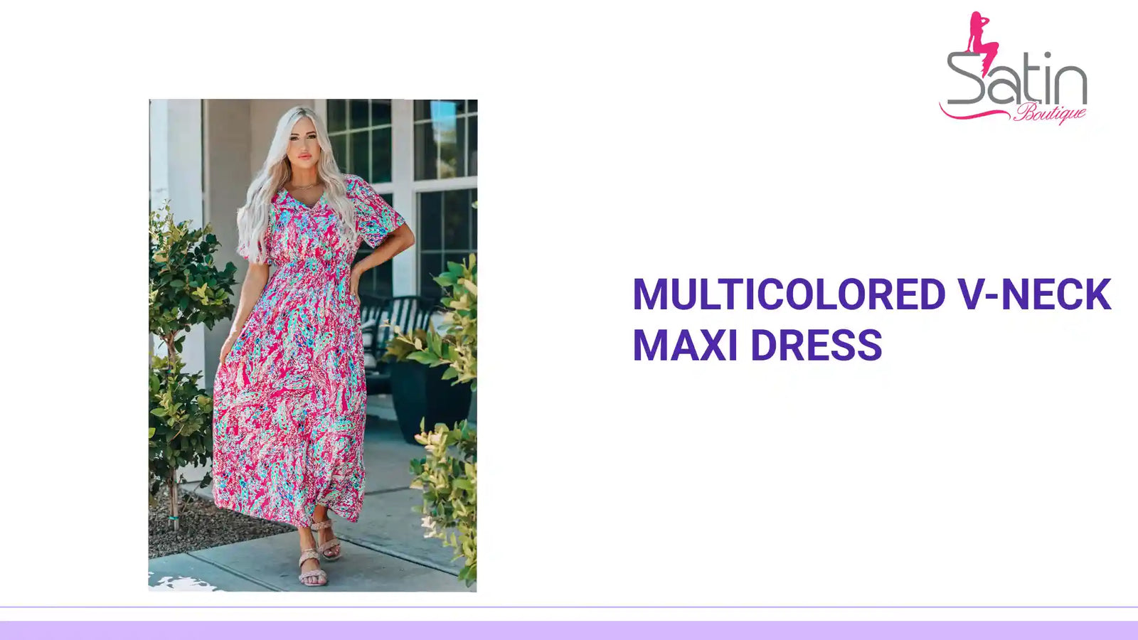 Multicolored V-Neck Maxi Dress by@Outfy