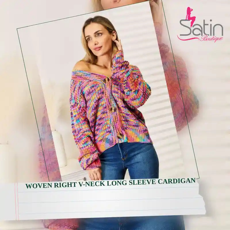 Woven Right V-Neck Long Sleeve Cardigan by@Outfy