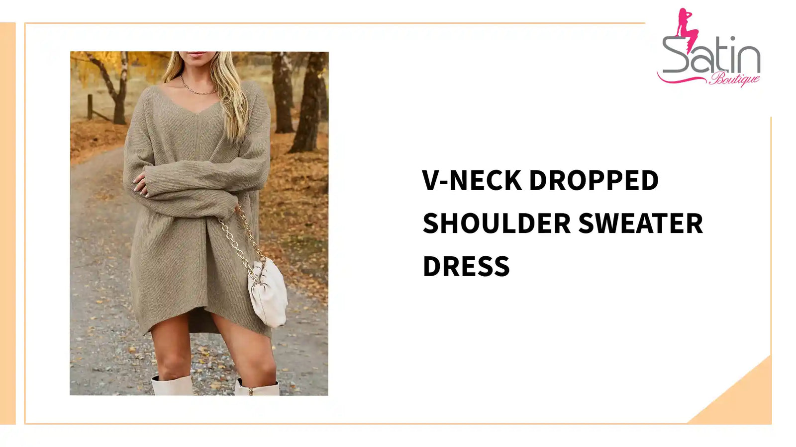 V-Neck Dropped Shoulder Sweater Dress by@Outfy