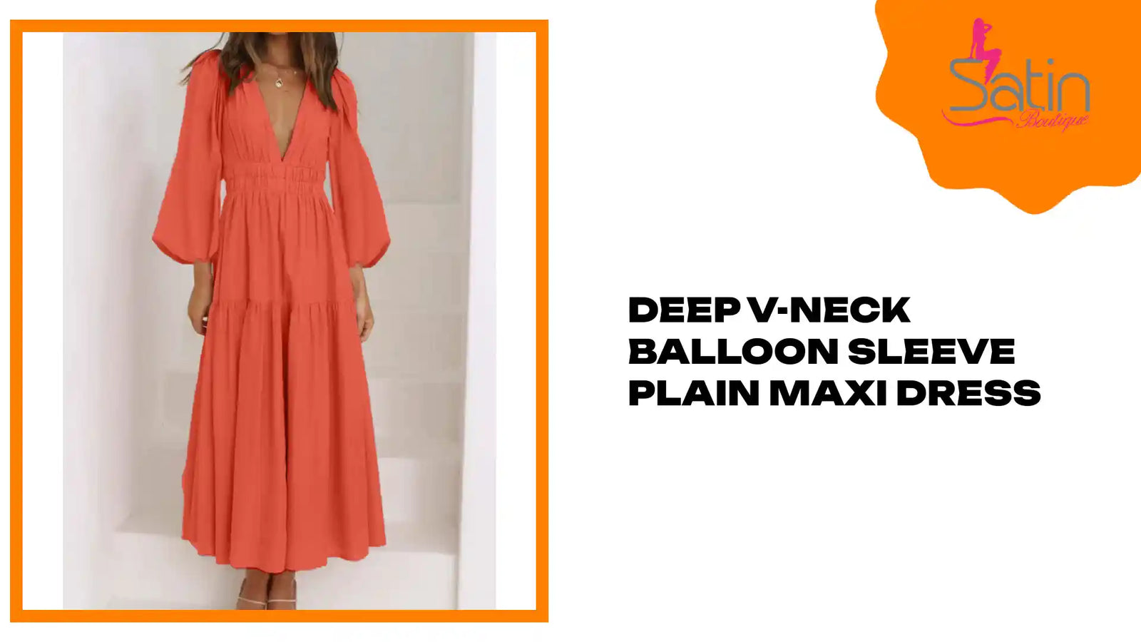 Deep V-Neck Balloon Sleeve Plain Maxi Dress by@Outfy