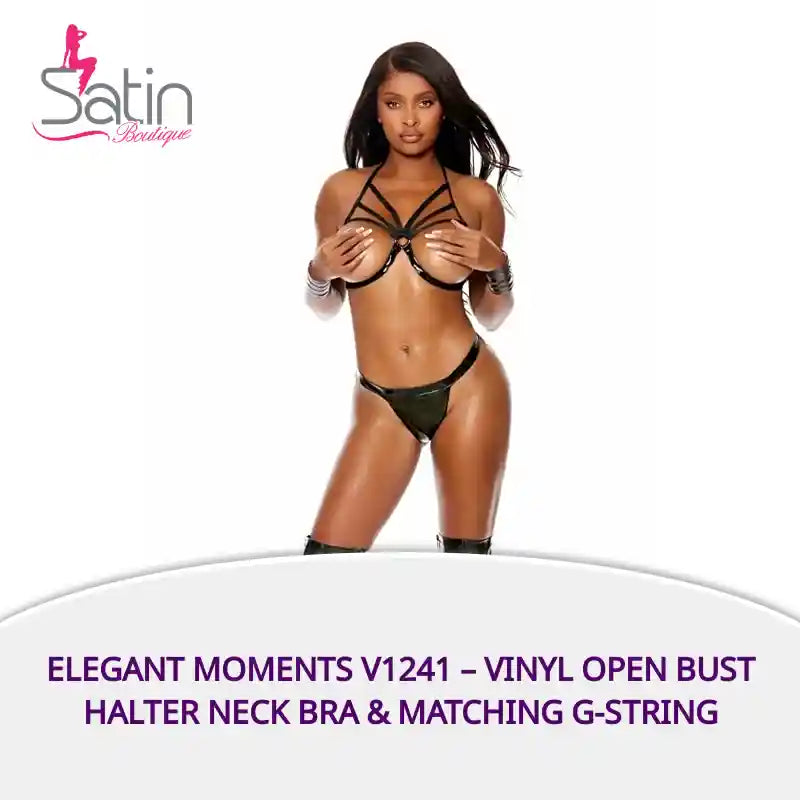 Elegant Moments V1241 – Vinyl open bust halter neck bra & Matching g-string by@Outfy