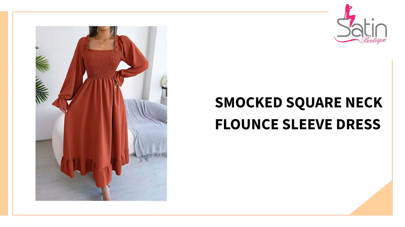 Smocked Square Neck Flounce Sleeve Dress by@Outfy