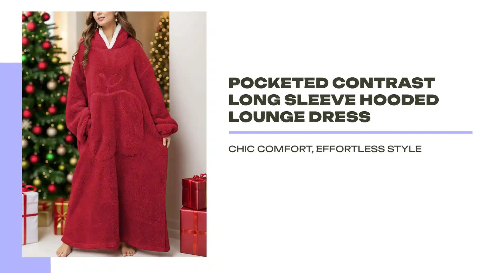 Pocketed Contrast Long Sleeve Hooded Lounge Dress by@Outfy