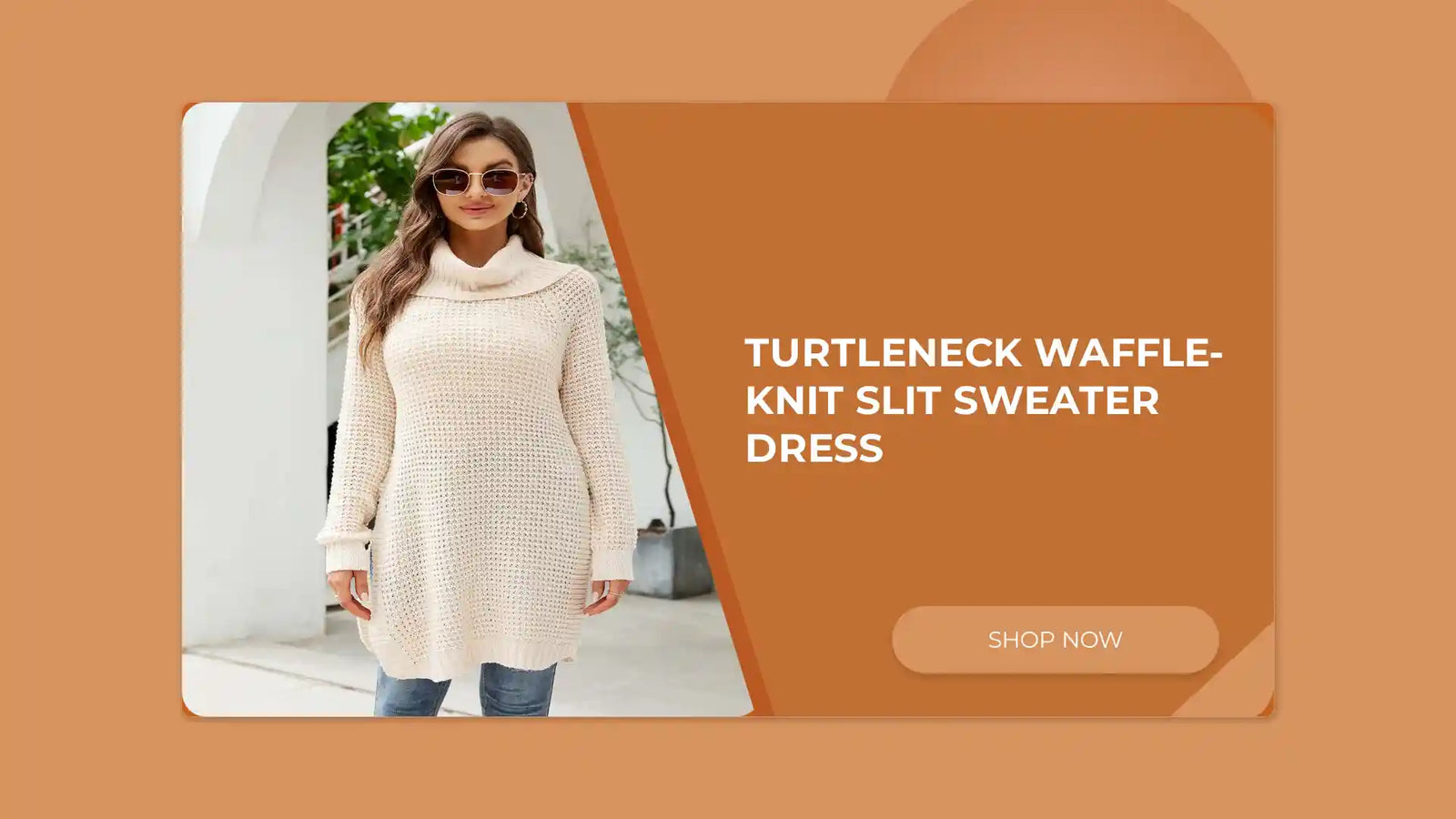 Turtleneck Waffle-Knit Slit Sweater Dress by@Outfy